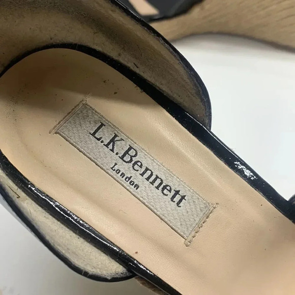 Lk Bennet Maggie Sandal Wedge Espadrilles Patent Leather Heels Black 39.5 US 9 - Picture 8 of 11